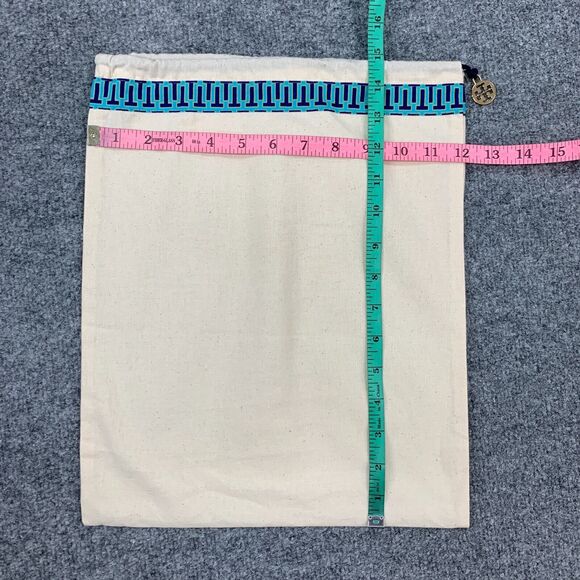 Tory Burch Dust Bag 15 in x 12 in Canvas Drawstring Strap Geometric Trim Charm - Picture 4 of 9